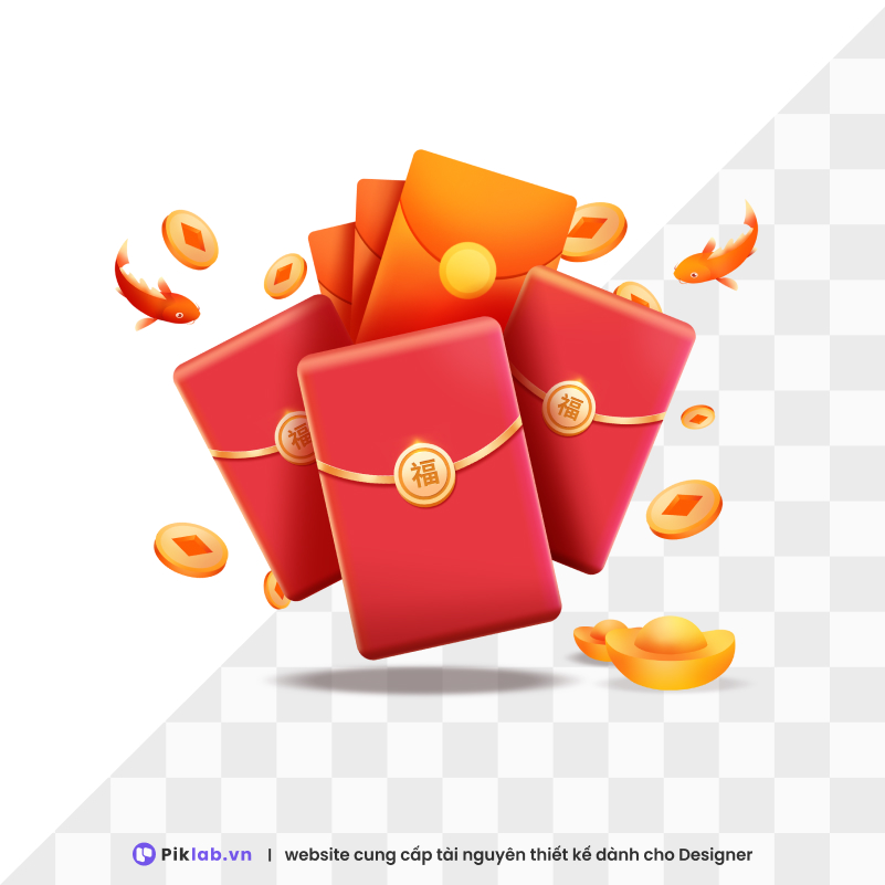 Design resource lucky red envelope happy new year tet holiday isolated on transparent bao lì xì đỏ may mắn PNG tết